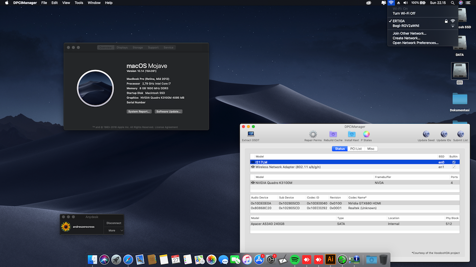 Success Hackintosh macOS Mojave 10.14 Build 18A391 at Dell Precision M6800